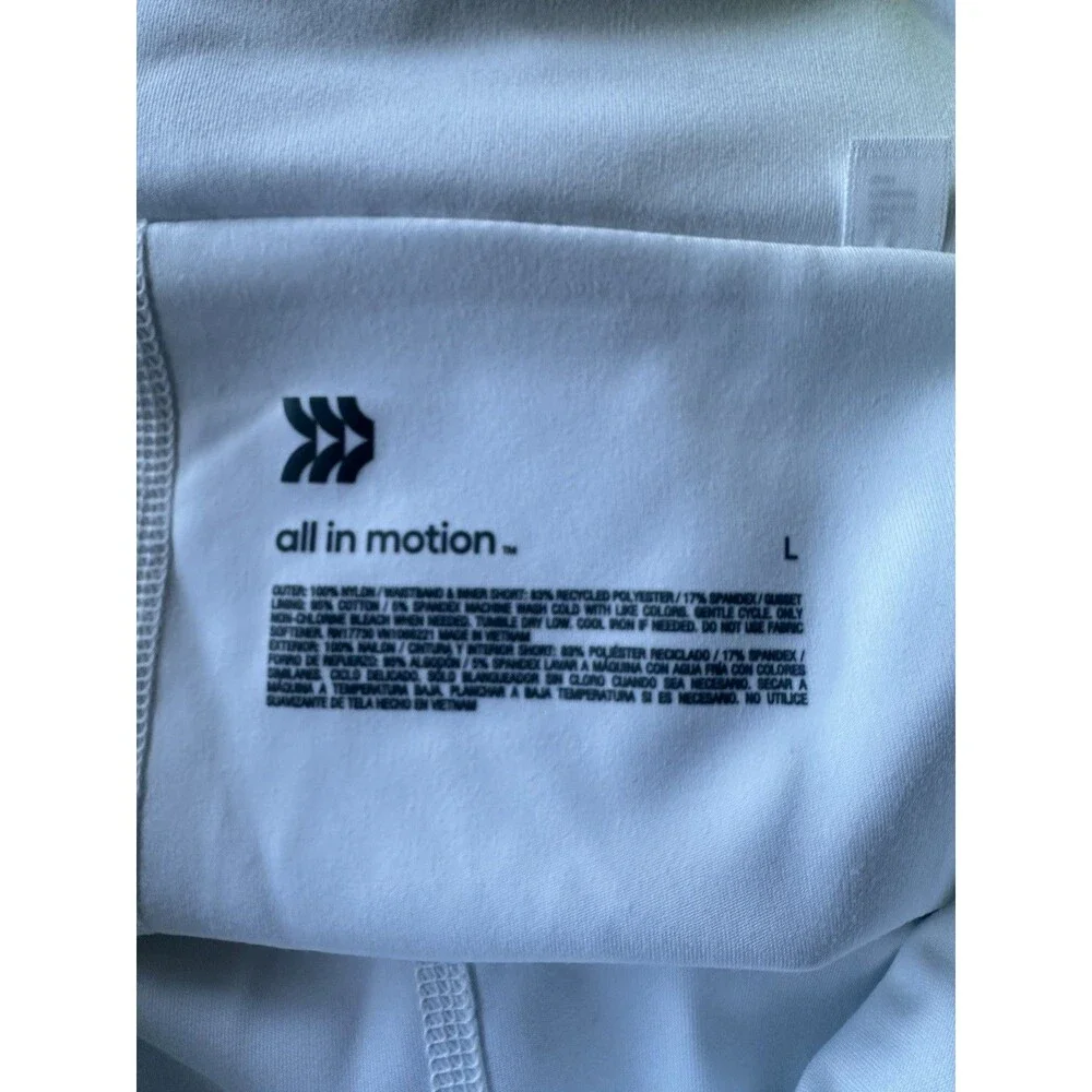 NWT All In Motion Women's L White Athetic 2 in 1 Shorts Ined Knit Waistband NEW